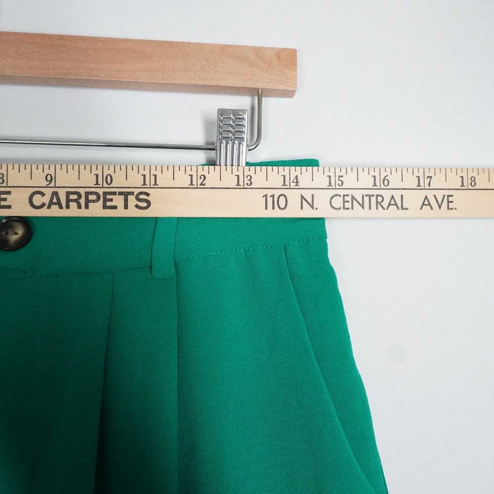 Tulleé Kelly Green Pleated Wide Leg High Rise Trousers Large Bold Career Preppy - Picture 6 of 11